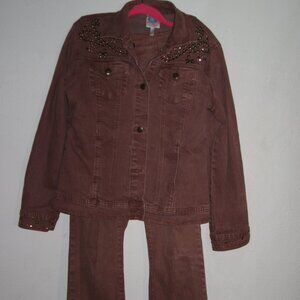 Diane Gilman DG2 Two Piece Jean Set Light Brown Size Eight Pants, Medium Jacket